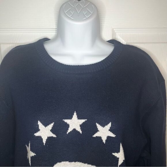 Lucky Brand Blue Cream Novelty Crew Sweater Buffalo Stars Americana Design XL - Picture 6 of 11
